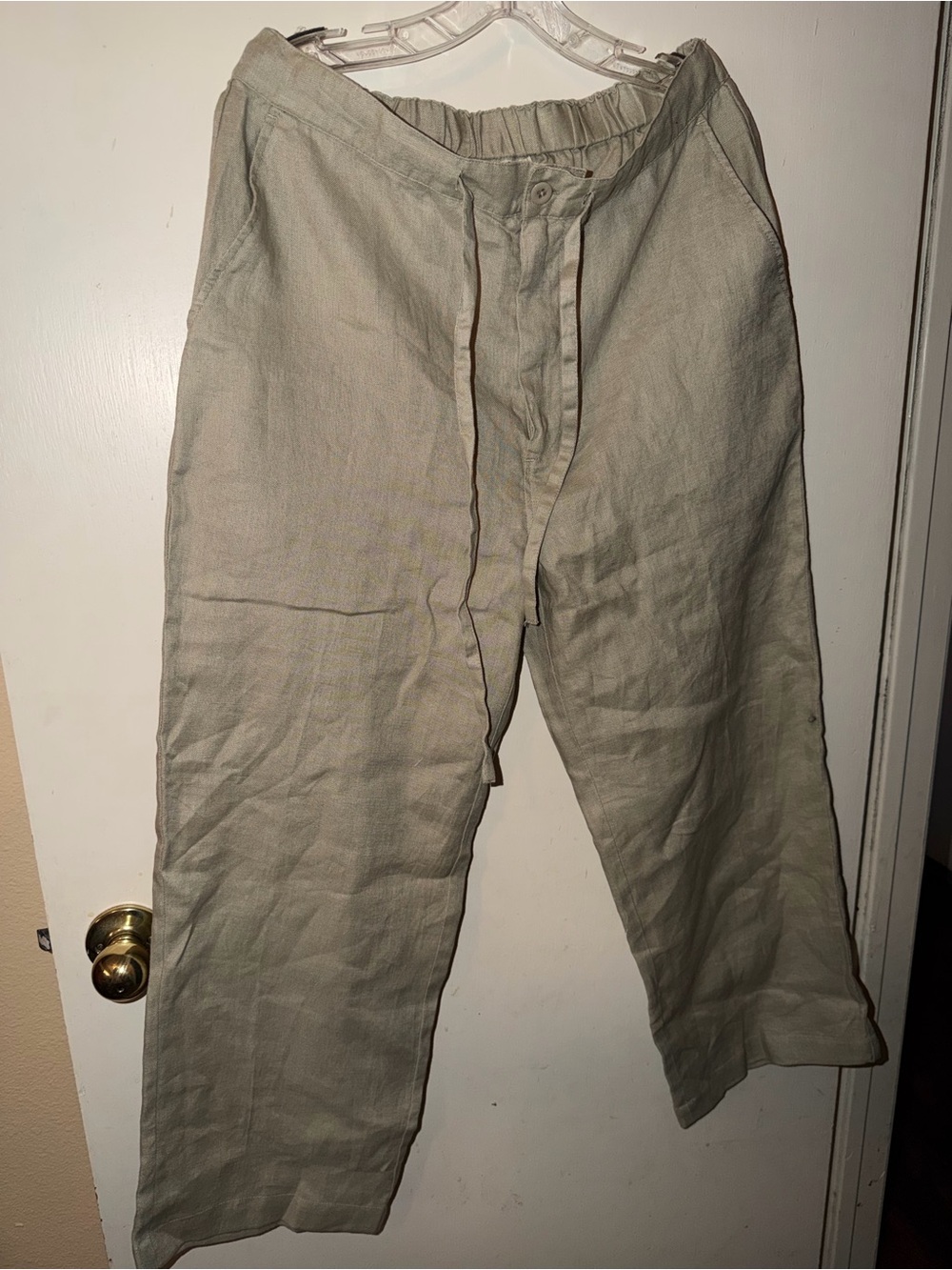 Island Republic Men’s Drawstring Linen Blend Pants in Light Khaki